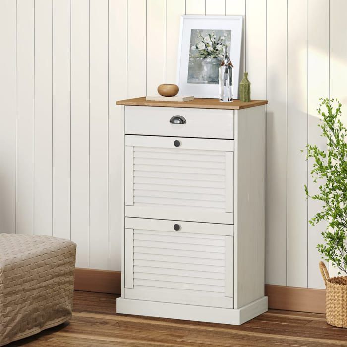 vidaXL Armoire à chaussures VIGO 60x35x96 cm blanc bois massif de pin 353170