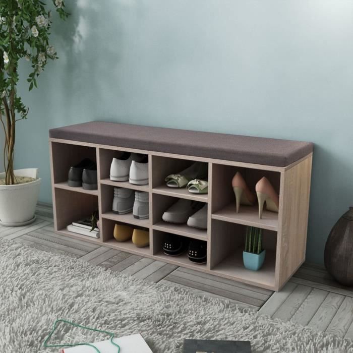 JILL Magnifique Banc de rangement à chaussures 10 compartiments Couleur chêne Meuble de salon Moderne-desgin