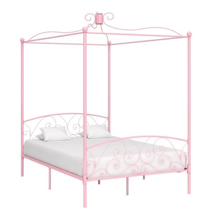 vidaXL Cadre de lit à baldaquin Rose Métal 140 x 200 cm Poids: 28.2