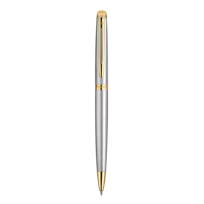 WATERMAN Hemisphere stylo bille, acier inoxydable, attributs dorés, recharge bleue pointe moyenne, Coffret cadeau