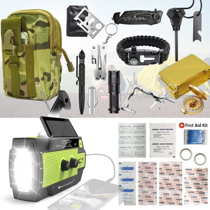 40 In 1 Camping Survival Kit avec 4000mah Radio solaire à manivelle Équipement militaire de secours Outils