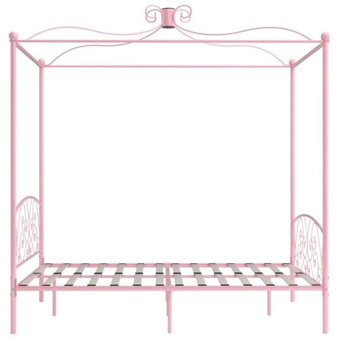 Cadre de lit à baldaquin - ZERODIS - Rose - Métal - 160 x 200 cm - Design élégant