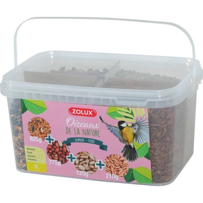 Meilleurs prix pour Mix premium 4 variétés  graines et vers de farine, Seau de 2.5 kg pour oiseaux - Zolux 20 Multicolor