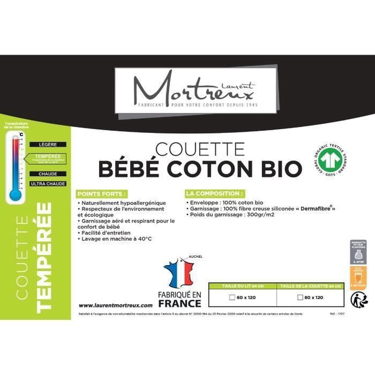 Couette Bebe Coton Bio 80 X 1 Temperee Mortreux Cdiscount Maison