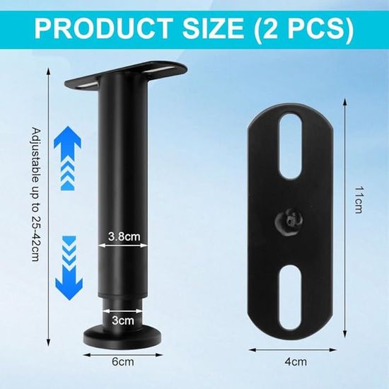 Lot De 2 Pied De Lit Réglable 8cm Pieds Pour Sommier à Lattes Armoire Canape Noir