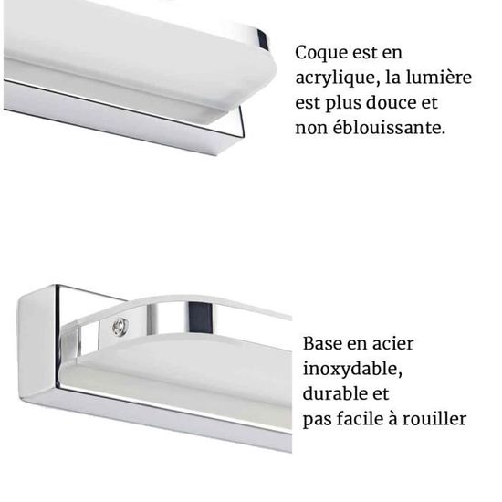 LEX 9W AC 86-265V Miroir Phare à LED En Acrylique et Inoxydable Pour Salle  De Bains(Blanc Chaud) - Qqmora - Cdiscount Maison