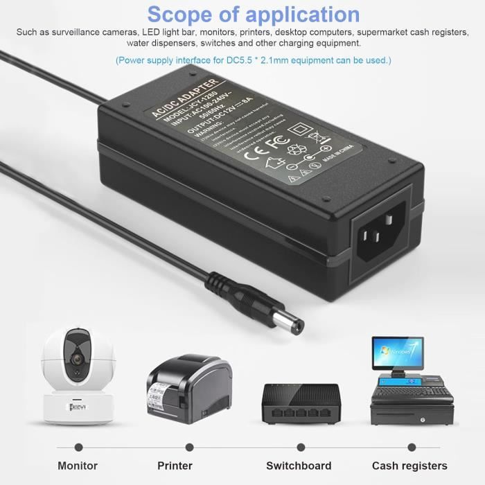 Cargador ESP - Bloc D'alimentation 12V Pour INVCY IVP1200-1000WG - Adaptateur Secteur 90cm, Prise FR/EU