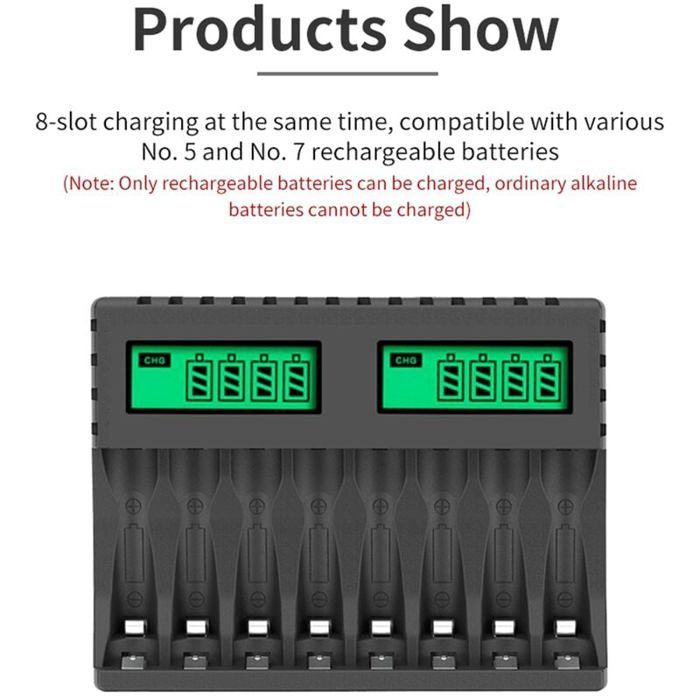 Chargeur Intelligent 8 Slots Pour Piles AA/AAA Ni-MH - 1,48V, Neuf Générique