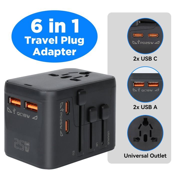 Adaptateur Voyage Universel - Adaptateur Prise Universel Avec 2 USB Double Fusibles Adaptateur International Vers Usa Eu Uk Aus Plus De 150 Pays 99366072