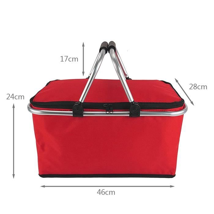Panier Isotherme Pique-Nique 40 X 23 X 20 Cm - 20 L, Polyester Oxford, Poignée Amovible - Gris