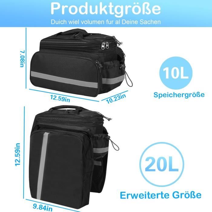 BAIGIO 75L Sacoche Vélo Porte-Bagage Arrière, Sacoche Velo 3 En 1 Étanche, Sac Vélo Grande Capacité Avec Couverture Imperméable, Sac à Dos Cycle Pannier Pour VTT Electrique Outdoor Voyage Sport, Noir