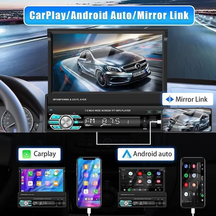 Autoradio 1 Din Avec Carplay Sans Fil Et Android Auto - Écran IPS 5,1 Pouces, Bluetooth, Caméra De Recul - 9