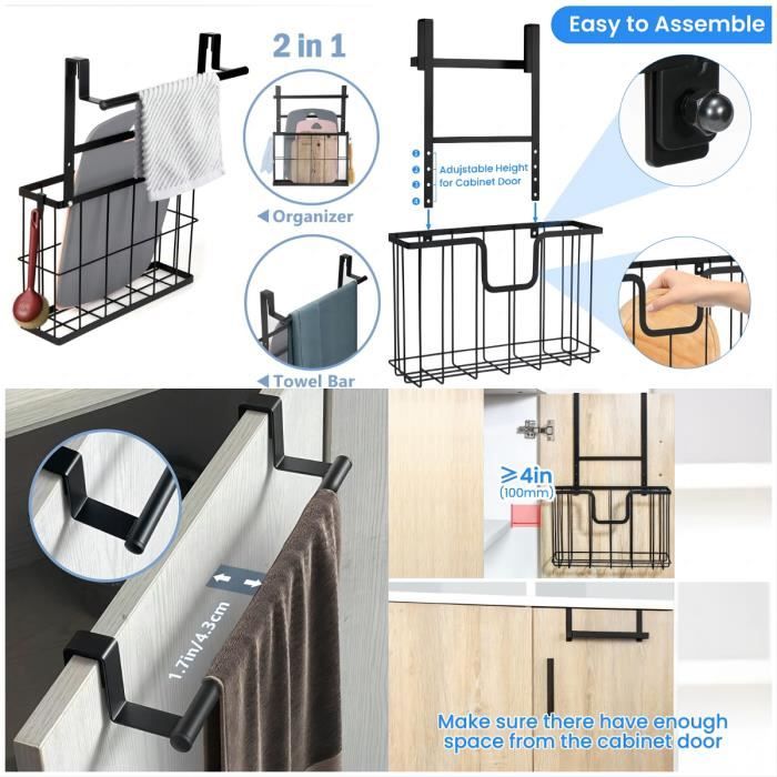 Organisateur De Porte D'Armoire 2 Pièces – Rangement Adhésif Cuisine, Salle De Bain, Garde-Manger | Support Sous Évier Et Porte