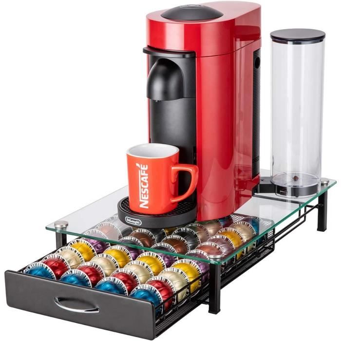 Porte-capsules Nespresso Avec 2 étagères - Tiroir Pour 40 Capsules + Rangement Sirop, Tasses - Design Métal/bois - 7