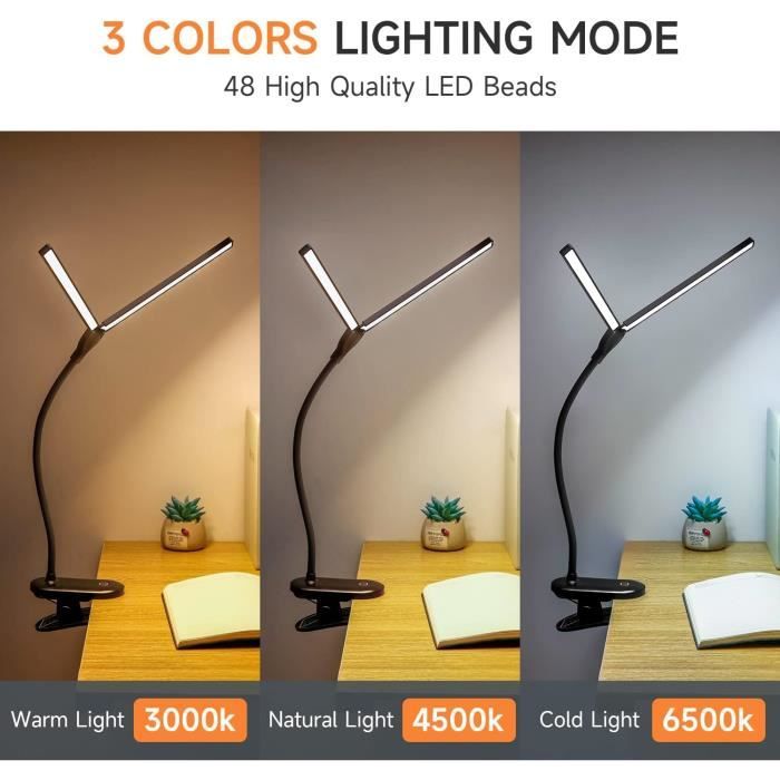 Lampe de Bureau, 48 LED Double Tête Lampe de Bureau, 30 Modes Luminosité  Lampe LED Bureau, Dimmer Flexible à 360° Lampe de[S19]