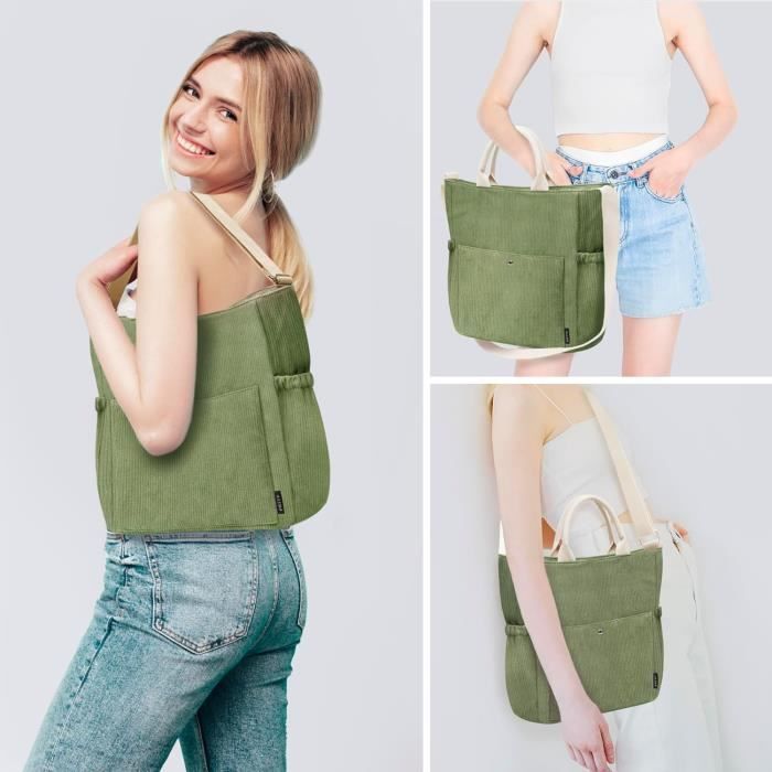 Bikasun Grand Sac Fourre-Tout En Velours Côtelé Pour Femme Et Fille - Sac De Courses Réutilisable Grande Capacité