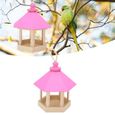 Fdit mangeoire à oiseaux suspendus Mangeoire à oiseaux en bois suspendue forme de maison hexagonale mangeoire à oiseaux pour-2