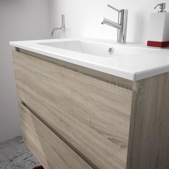 Allibert Ensemble Meuble De Salle De Bain 2 Tiroirs Decor Chene L 80 Cm Lagoon Cdiscount Maison