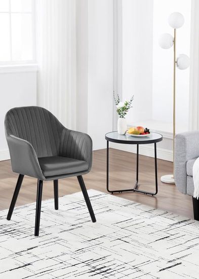 WOLTU Lot De 4 Chaises Salle à Manger Velours Gris Foncé - Dossier Haut Et Pieds Métal