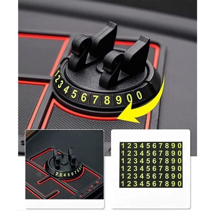 Tapis De Tableau De Bord Avec Support Téléphone 2 En 1 – Antidérapant, Rotatif à 360° – Avec Emplacement Pour Clés Et Parcomètre – Universel Pour Voiture