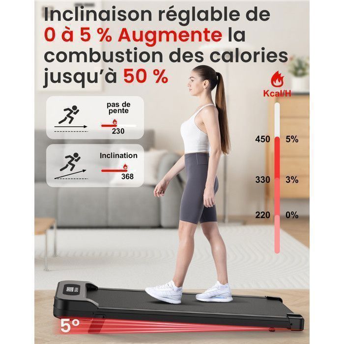 Tapis De Marche VINATO 3 En 1 – Inclinable 5%, 2-8 Km/h, 2.5 HP, Compact, LED, Appli, Télécommande, 120 Kg