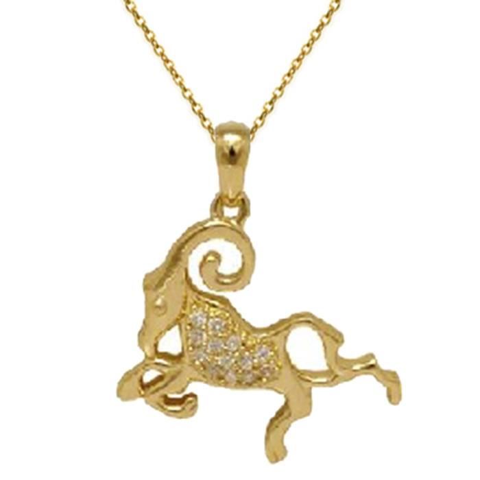 Pendentif Plaqué Or 18 Carats Et Zircon - Chaîne En Option