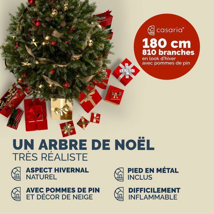 Sapin De Noël Artificiel 180 Cm Avec Neige - Pin Diamant, Branches épaisses, Montage Facile, Base Métal