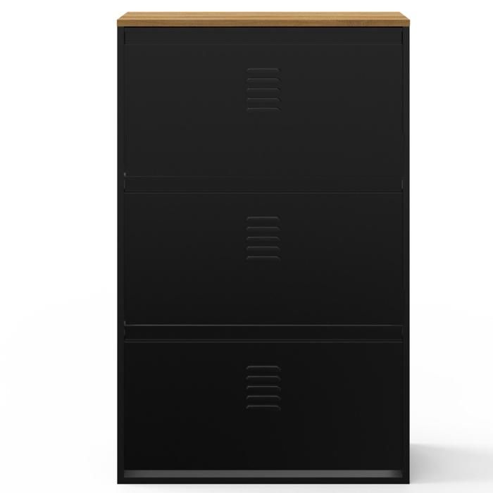 Meuble à Chaussures Avec Banc Et Deux étagères Pour Six Paires En Aggloméré Aspect Bois Avec Structure Metallique Vasagle