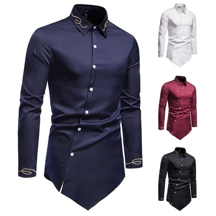 Chemise Homme Chemise a Manches Longues Chemises Habillees Business Casual Shirt Chemisette Couleur Unie Asymetrique Pour Homme Noir Noir Cdiscount Pret a Porter