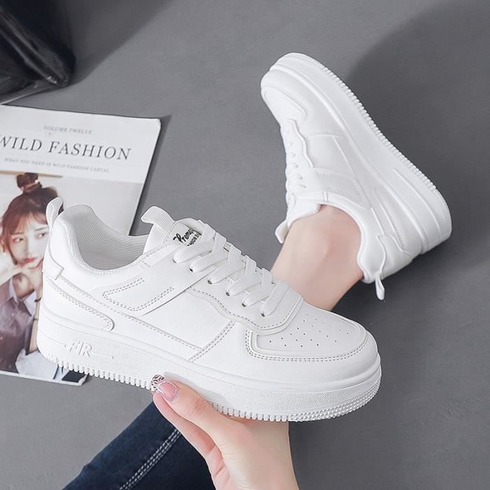 Basket Femme Chaussures Sport Feminine Respirante Chaussure Baskets Marque Modele Blanc Plat Lacets Blanc Cdiscount Chaussures
