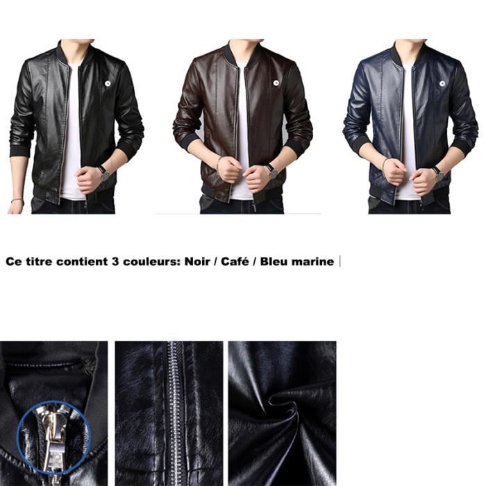 Manteau Pu Homme Faux Cuir Veste Longue Homme Slim Fit Trench Pour Homme De plus velours Bleu