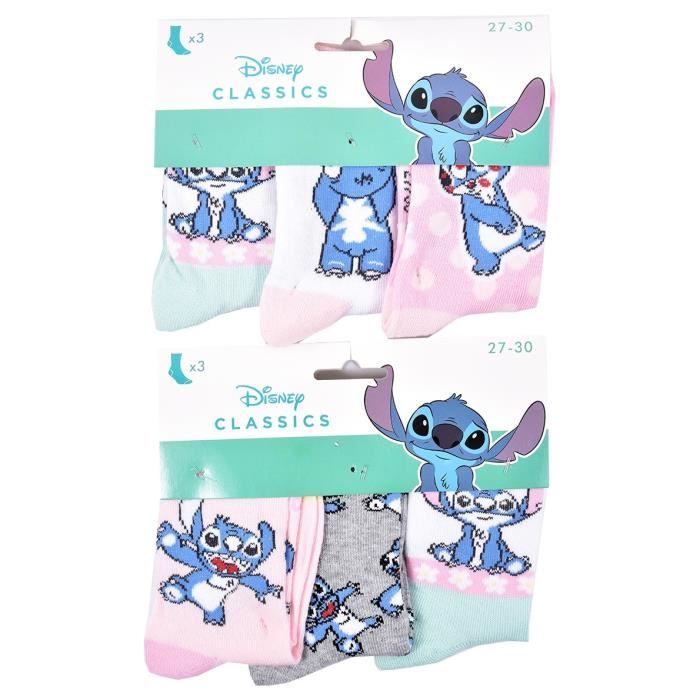 Lilo & Stitch Lot de 2 paires de chaussettes hautes (grand enfant/adolescent/adulte),  Stitch Bleu/Gris, Grand : : Mode