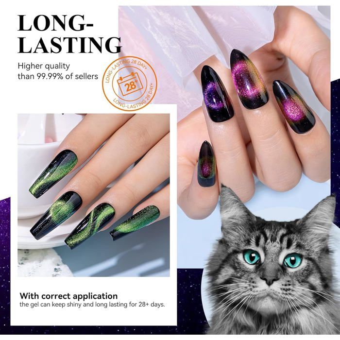 Joligel 9D Cat Eye Gel Nagellack UV Set – Magnetischer Chamäleon-Effekt Mit 2 Magnetstäbchen, 10 Ml