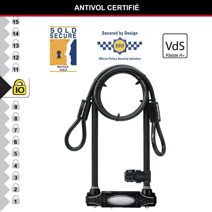 Anti-vol Scooter Vélo U-Lock Vélo Lourd Anti-vol - Acier Renforcé - Support Montage Et 2 Clés Serrure Scooter Support Cadre