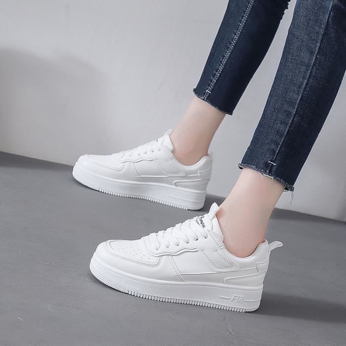 Basket Femme Chaussures Sport Feminine Respirante Chaussure Baskets Marque Modele Blanc Plat Lacets Blanc Cdiscount Chaussures