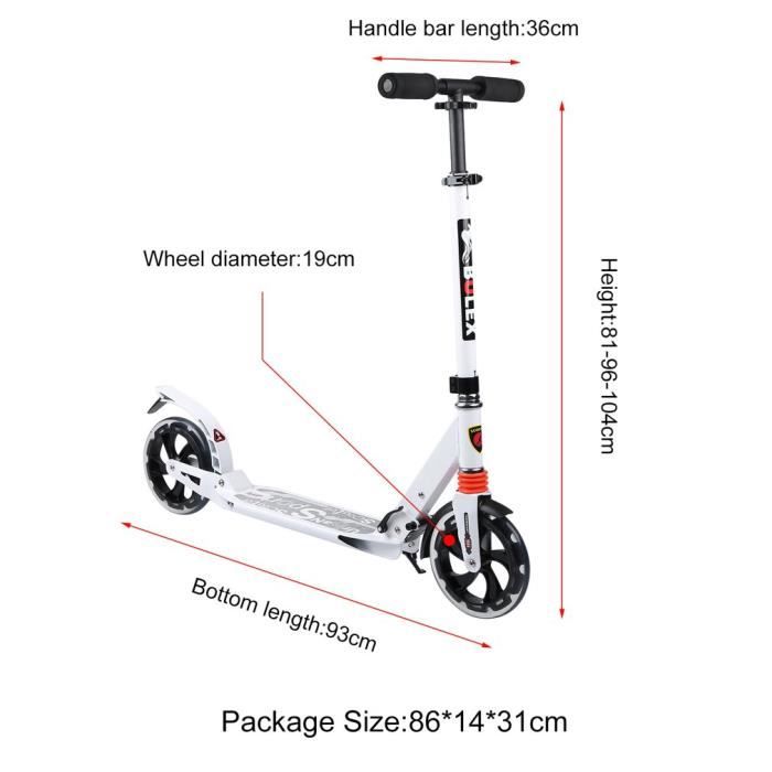 Trottinette FLEXXY 121 Girl – 2 Roues PVC 121 Mm, Pliable, Réglable, Blanc/gris/corail