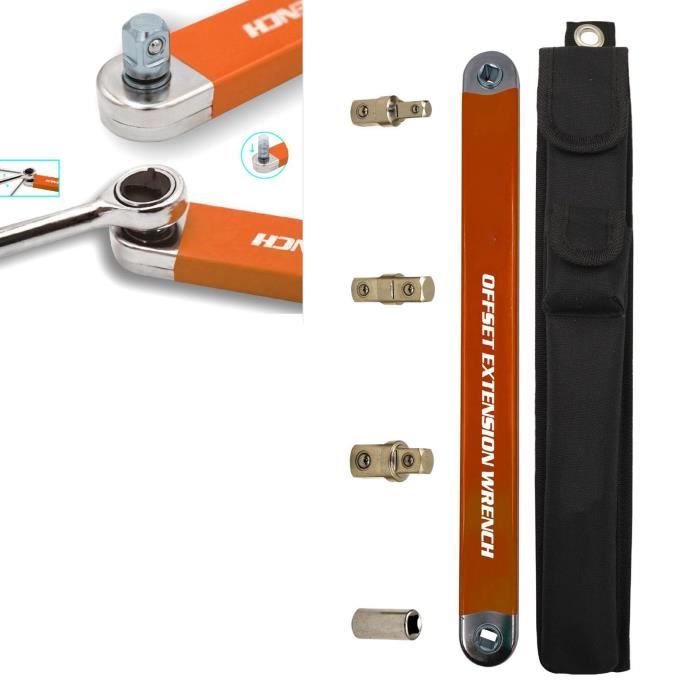 Clé D'extension Décalée 38,1 Cm - Adaptateurs 1/2, 3/8 Et 1/4 - Pour Accès Zones Serrées - Mécanisme Durable