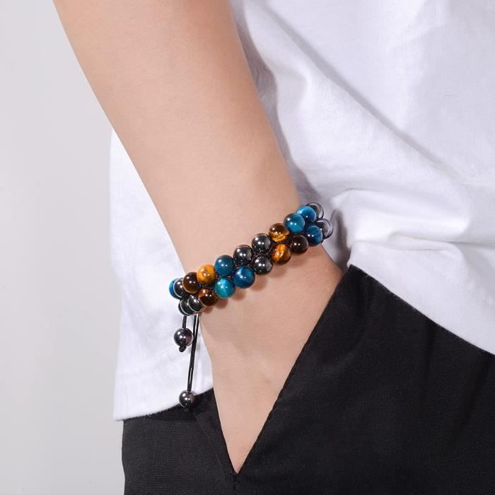 Bracelet En Œil De Tigre Bleu 8mm - Pierre Naturelle Chakra Pour Protection Et Harmonie - Homme Femme