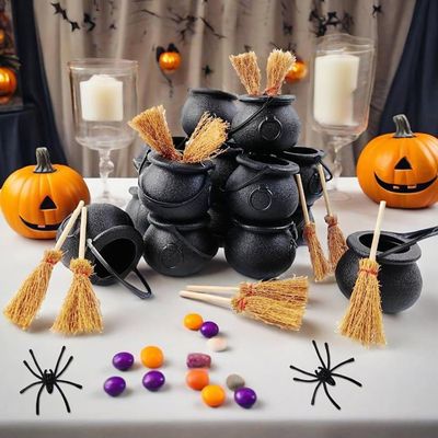 Lot De 12 Accessoires Halloween - Mini Chaudrons, Chapeaux Et Balais De Sorcière Noirs, Pour Décoration Et Bricolage - 9