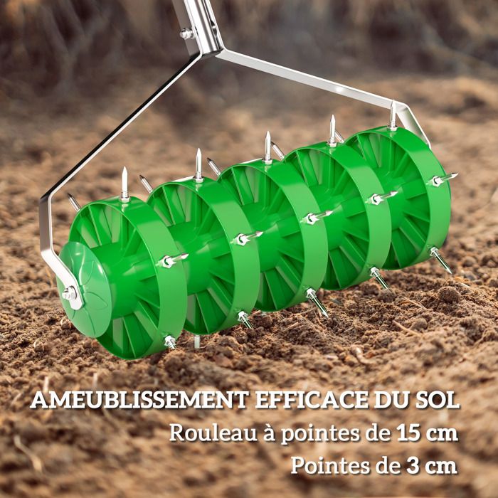 Rouleau Aérateur De Pelouse Avec Manche Télescopique - 42 Cm De Large, Aération Efficace Gazon