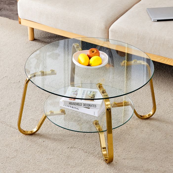 VLIVRA Table basse avec 2 plateaux en verre trempé, structure en métal ...