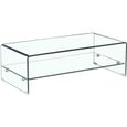 Table basse en verre trempé avec étagère vitrée rectangulaire - ICE-0