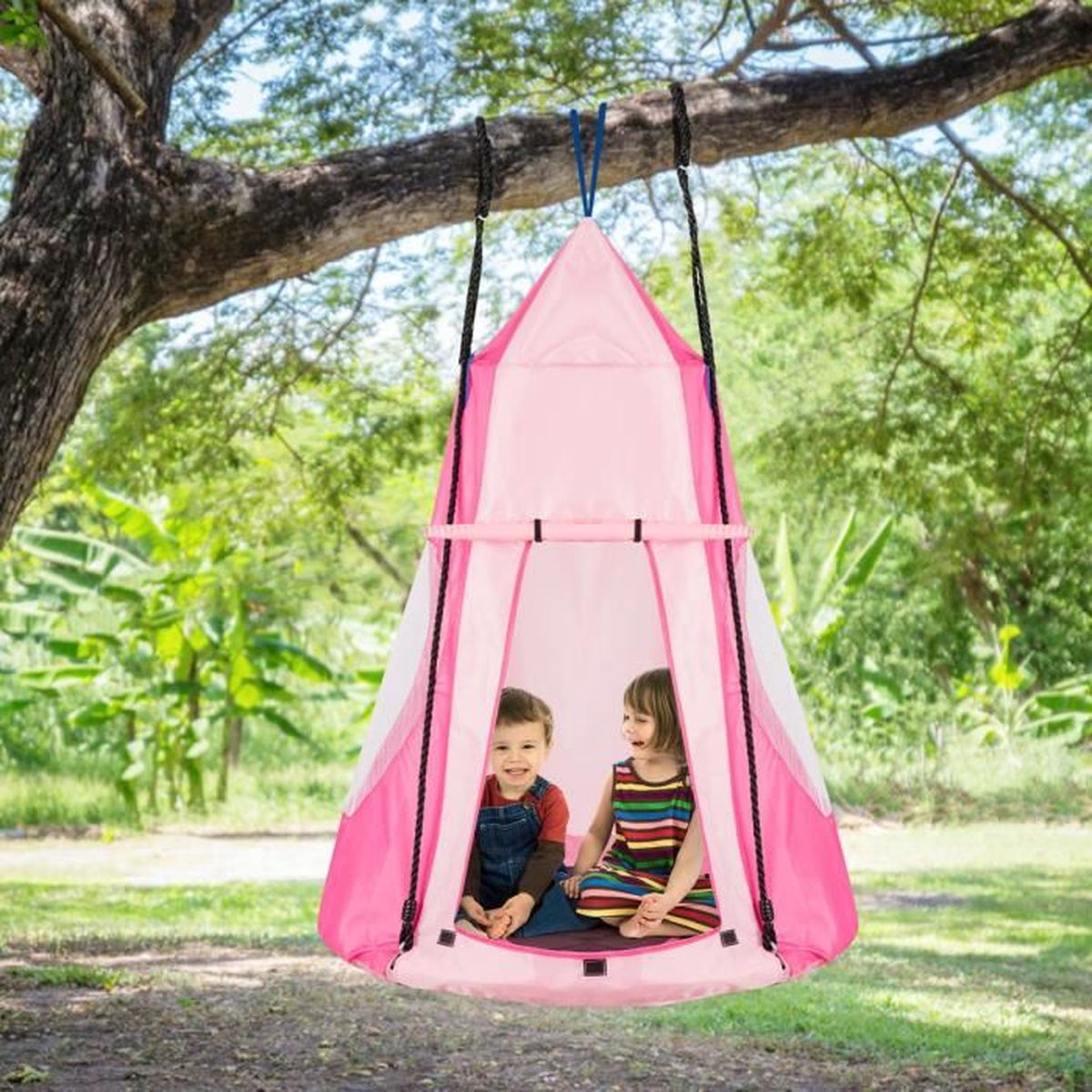 COSTWAY Balançoire Rectangulaire en Tissu Oxford 150×80cm, Balançoire Extérieu Enfant avec Cordes de Suspension Réglables 100-180CM, Charge 150KG pour Jardin, Maison, Intérieur(Multicolore COSTWAY Balançoire Rectangulaire en Tissu Oxford 150×80cm, Balançoire Extérieu Enfant avec Cordes de Suspension Réglables 100-180CM, Charge 150KG pour Jardin, Maison, Intérieur(Multicolore