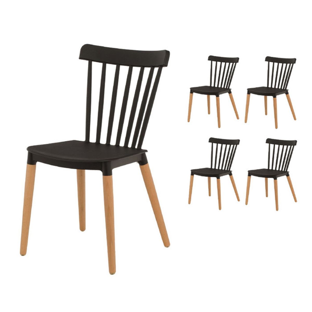 KOSMI  Lot de 4 chaises noires style scandinave à barreaux modèle POP