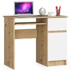 Bureau d'ordinateur AKORD droit PIKSEL Chêne Artisan 90 cm 1 porte 1 tiroir façade Blanche 3 étagères 90x50x77 cm