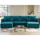 Petra - canapé panoramique en U - 7 places - convertible - avec coffre - en velours - Bleu canard