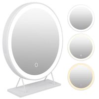 Miroir électrique de maquillage LED à poser MIXMEST - Cadre Blanc - Ø 50cm - Luminosité réglable de 3 modes