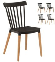 KOSMI - Lot de 4 chaises noires style scandinave à barreaux modèle POP - Coque en résine noire, pieds en bois naturel