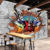 3D Murale Personnalisé Photo Papier Peint Guitare Rock Brique Mur Ktv Bar Rest salon TV 3D Chambre Mural murale enfant -350x256cm