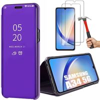 Coque + 2 Verres Trempés pour Samsung Galaxy A34 5G Flip Case Stable Protection Violet